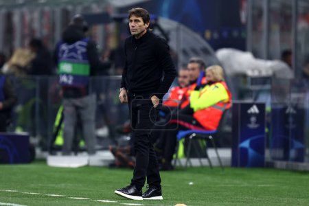 Photo for Antonio Conte, head coach of Tottenham Hotspur Fc during the UEFA Champions League round of 16 first leg match between AC Milan and Tottenham Hotspur Fc at Giuseppe Meazza Stadium on February 14, 2023 in Milan, Italy. - Royalty Free Image
