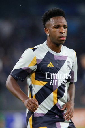 Photo for Vinicius Junior of Real Madrid Cf during warm up before the Uefa Champions Leaguematch beetween Ssc Napoli and Real Madrid CF at Stadio Maradona on October 3, 2023 in Napoli, Italy . - Royalty Free Image