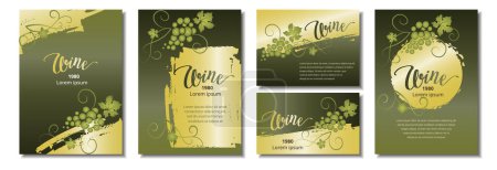 Ilustración de Etiquetas de colección para vino. Fondos verdes y dorados con uvas. Ilustración vectorial. - Imagen libre de derechos