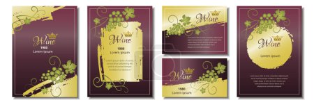 Ilustración de Etiquetas de colección para vino. Fondos rojos y dorados con uvas. Ilustración vectorial. - Imagen libre de derechos