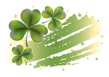 Green abstract banner with clover leaves and space for text. Element for St. Patricks Day. Vector illustration.