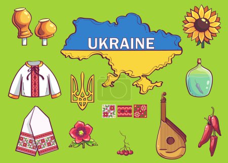 Ilustración de Vector illustration set items, characters for Ukrainian village. For print on demand, powerpoint and keynote presentations, magazines and newspapers, book covers. - Imagen libre de derechos