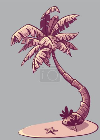 Illustration for Vector illustration palm tree, starfish and a bottle of rum hand drawn sketch - Royalty Free Image