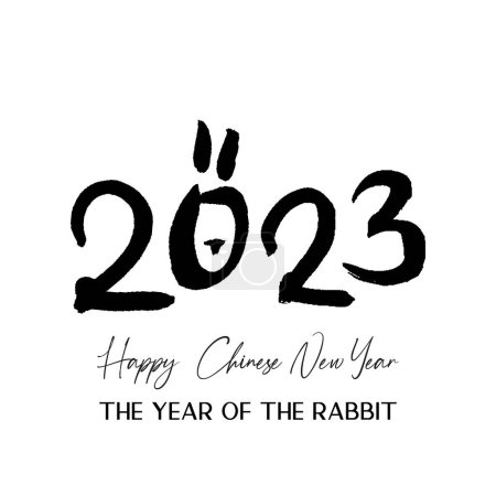 Conejo lunar chino Año nuevo cepillo caligrafía tarjeta de felicitación. Conejito símbolo vector oriental elemento. Sello abstracto pintado a mano icono signo del zodiaco.
