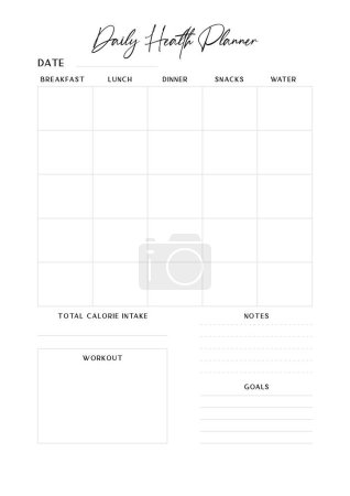 Printable vector planner. Modern business organizer template. Blank Vertical journal notebook page. Background design frame. Paper sheet size A4.Checklist,date,notes, habit tracker.