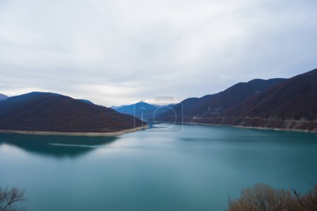 Photo for Georgia : 20-11-2022 :  10Mountain lake of Zhinvalskoe Reservoir, Georgia. beautiful water reservoir on the Aragvi River, the upper part near the Ananuri Fortress. - Royalty Free Image