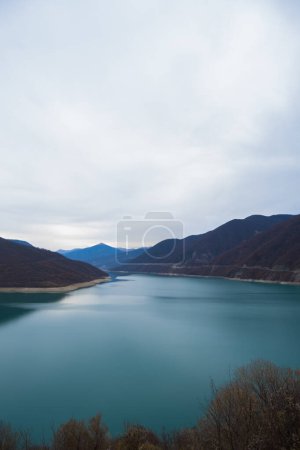 Photo for Georgia : 20-11-2022 :  10Mountain lake of Zhinvalskoe Reservoir, Georgia. beautiful water reservoir on the Aragvi River, the upper part near the Ananuri Fortress. - Royalty Free Image