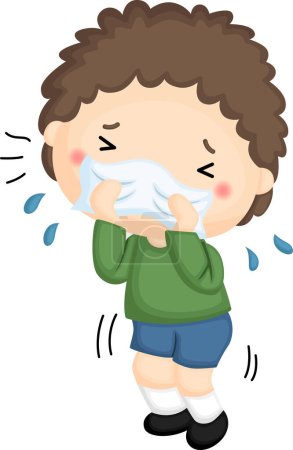 a vector of a boy sneezing