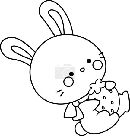 Téléchargez les illustrations : Un vecteur de lapin et de fraise en couleur noir et blanc - en licence libre de droit