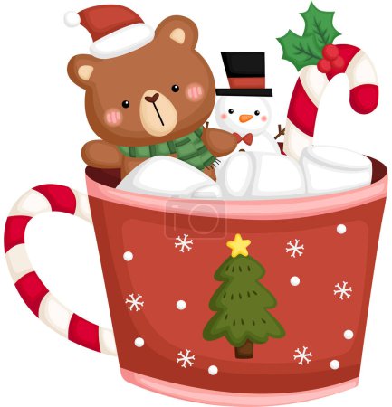 Illustration for A vector of a cute bear in a Christmas themed mug - Royalty Free Image
