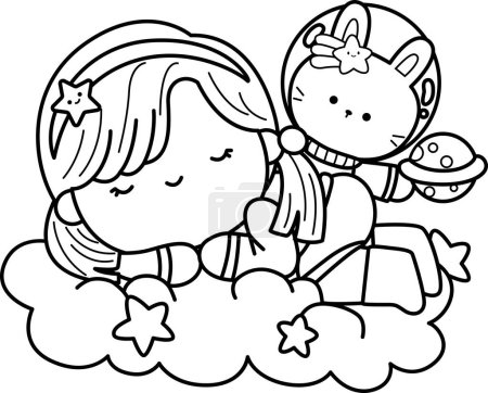 Illustration for A vector of an astronauts girl and rabbit - Royalty Free Image