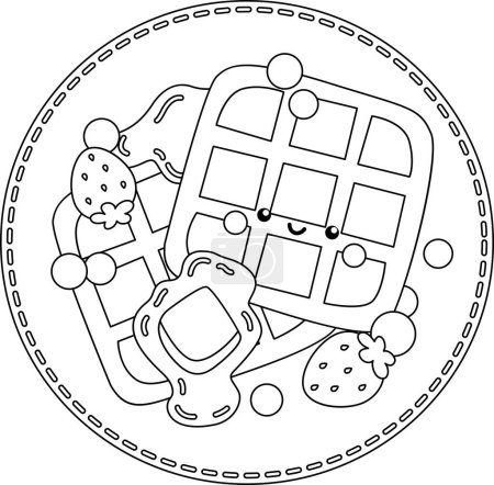 a vector of a pancake with berries in black and white coloring