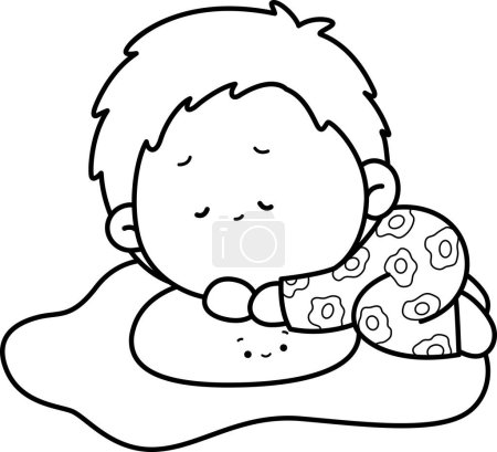 Illustration for A vector of a kid sleeping on a giant egg in black and white coloring - Royalty Free Image