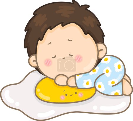 Illustration for A vector of a kid sleeping on a giant egg - Royalty Free Image