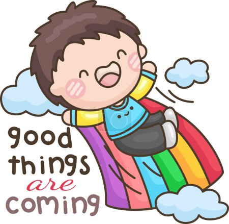 Ilustración de Un vector de niño montando un arco iris - Imagen libre de derechos