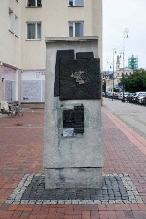 Photo for Warsaw, Poland - August 5, 2023. Memorial stone showing the map of Warsaw Ghetto at the former Ghetto wall in Warsaw - Royalty Free Image