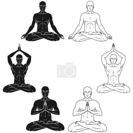 Illustration for Vector Design of Man Meditating in Lotus Flower Position - Royalty Free Image