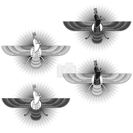 Ilustración de Zoroastrismo símbolo religioso silueta vector diseño, silueta símbolo Faravahar - Imagen libre de derechos