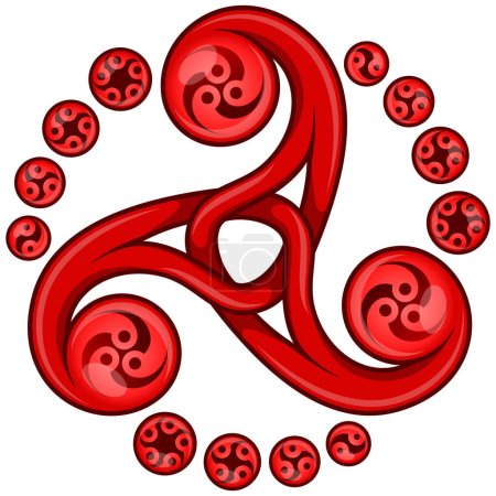 Illustration for Celtic symbol vector design of triskelion knotted with tomoe, triskelion with japanese symbol of tomoe - Royalty Free Image
