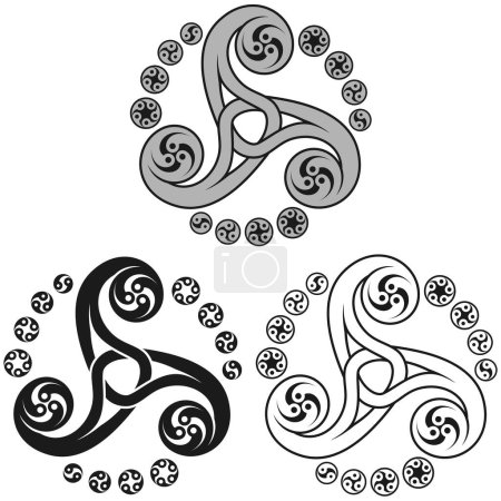 Ilustración de Diseño de vector de símbolo celta de triskelion anudado con tomoe, triskelion con símbolo japonés de tomoe - Imagen libre de derechos