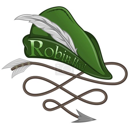 Ilustración de Diseño vectorial de sombrero arquero medieval con plumas, ilustración de sombrero Robin Hood con flechas curvas - Imagen libre de derechos