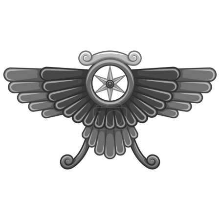 Ilustración de Diseño vectorial del símbolo de Faravahar, disco solar alado, símbolo de religión zoroástrica - Imagen libre de derechos