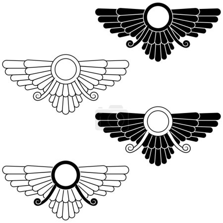 Ilustración de Diseño vectorial del símbolo de Faravahar, disco solar alado, símbolo de religión zoroástrica - Imagen libre de derechos