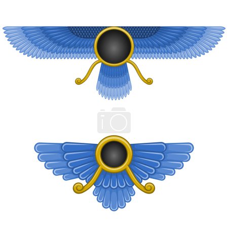Illustration for Vector design of Faravahar symbol, winged solar disk, Zoroastrian religion symbol - Royalty Free Image