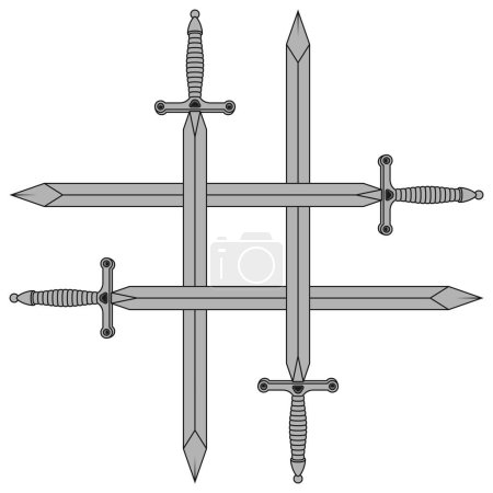 Téléchargez les illustrations : Épée médiévale croisée conception vectorielle, épées anciennes croisées - en licence libre de droit