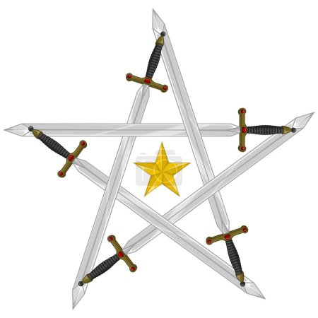 Illustration for European medieval sword vector design, Ancient swords forming a star - Royalty Free Image