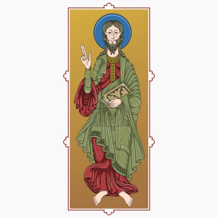 Ilustración de Diseño vectorial de Santiago Apóstol sosteniendo un códice, arte cristiano de la Edad Media - Imagen libre de derechos