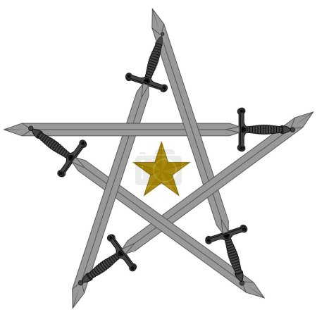 Téléchargez les illustrations : Épée médiévale européenne vecteur design, Épées anciennes formant une étoile - en licence libre de droit