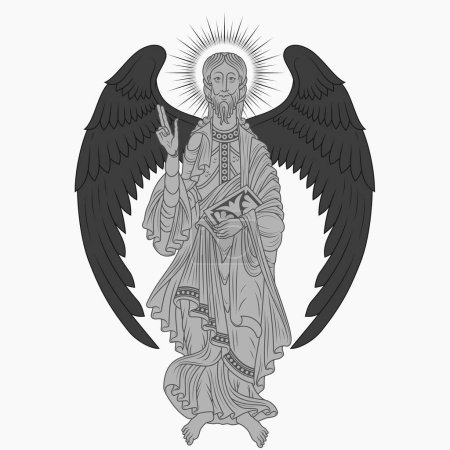 Ilustración de Diseño vectorial Ángel católico sosteniendo una Biblia, arte cristiano de la Edad Media - Imagen libre de derechos