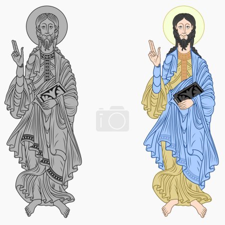 Illustration for Vector design of Saint James the Apostle holding a codex, Christian art from the middle ages - Royalty Free Image