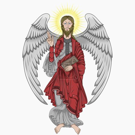 Illustration for Vector design Catholic angel holding a bible, Christian art from the middle ages - Royalty Free Image