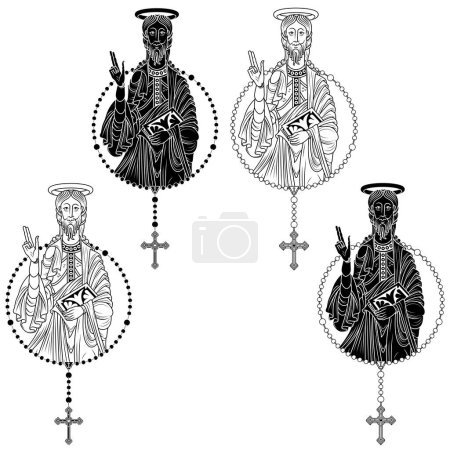 Ilustración de Diseño vectorial del Apóstol con rosario católico, arte cristiano de la Edad Media - Imagen libre de derechos