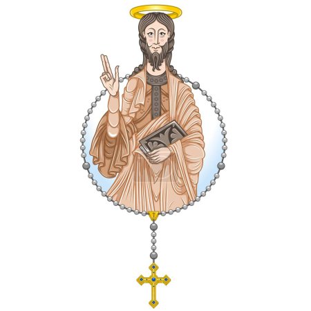 Illustration for Vector design of the Apostle with catholic rosary, Christian art from the middle ages - Royalty Free Image