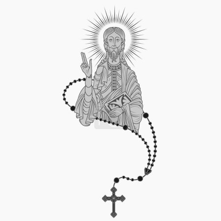 Illustration for Vector design of the Apostle with catholic rosary, Christian art from the middle ages - Royalty Free Image
