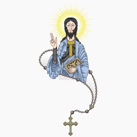 Ilustración de Diseño vectorial del Apóstol con rosario católico, arte cristiano de la Edad Media - Imagen libre de derechos