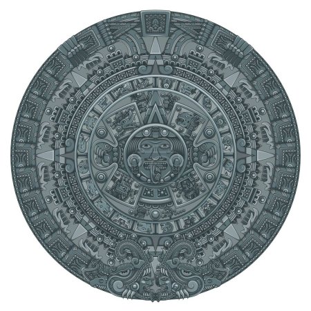 Illustration for Vector design of Aztec calendar, monolithic disk of the ancient Mexica, sun stone of the Aztec civilization - Royalty Free Image