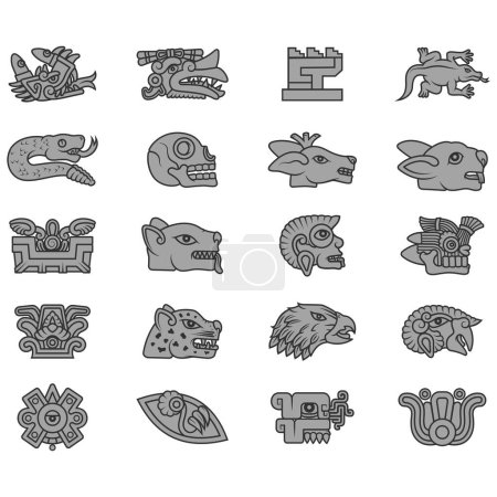 Vector design of symbols of ancient Aztec Civilization, hieroglyphs of the Aztec calendar