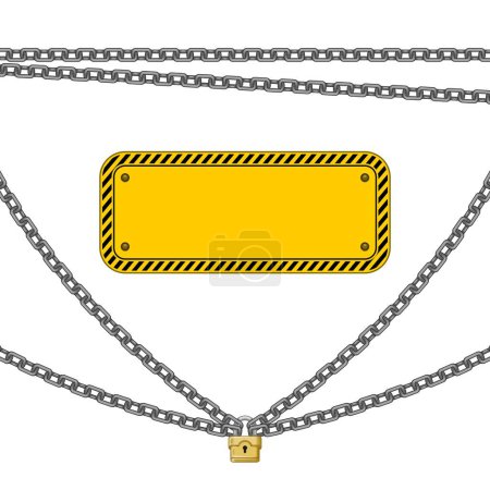 Conception vectorielle du panneau d'alerte avec cadenas et chaînes