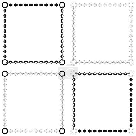 Diseño vectorial de marco de fotos con cadenas de corte, cadena de estilo mazmorra de forma cuadrada