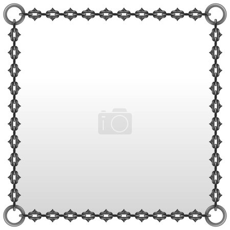 Vector design of photo frame with cutting chains, square shape dungeon style chain