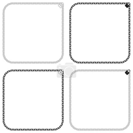 Vector design of frame for photo with chain and padlock, photo border with chains and padlock