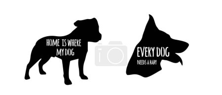 Illustration for Set Dog Svg Vector File - head isolated on white. Hand drawn inspirational quotes about dogs. Lettering for poster, t-shirt, card, invitation, sticker, Modern brush calligraphy, Isolated on white background, paw print, Pet s - Royalty Free Image