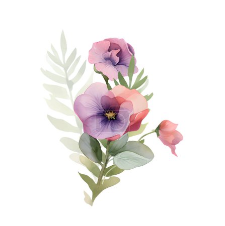 Illustration for Pansy flower Watercolor illustration. Hand drawn underwater element design. Illustration for greeting cards, printing and other design projects. - Royalty Free Image