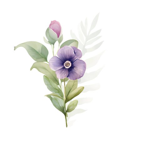 Illustration for Pansy flower Watercolor illustration. Hand drawn underwater element design. Illustration for greeting cards, printing and other design projects. - Royalty Free Image