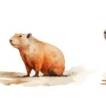 A cute set of capybaras in watercolor style on a white isolated background. Funny capybara characters swim in various positions. Charming cute animal. Vector illustration