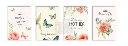 Illustration for Set of Mothers day greeting cards. Collection of textured delicate Happy Mother's day greeting cards with flowers. Banner, poster, invitation greeting card templates with lovely spring flowers - Royalty Free Image